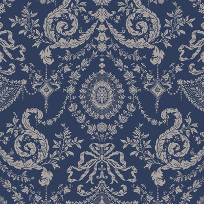 Woolverston Wallpaper - Metallic Gilver on Ink - 88/10043