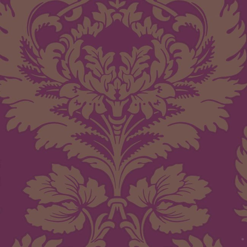 Hovingham Wallpaper - Metallic Gilver on Mulberry - 88/2009