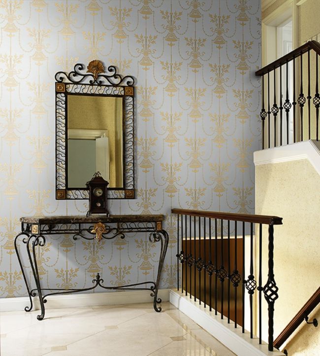 Dorset Wallpaper - Metallic Gold on Print Room Blue - 88/7031