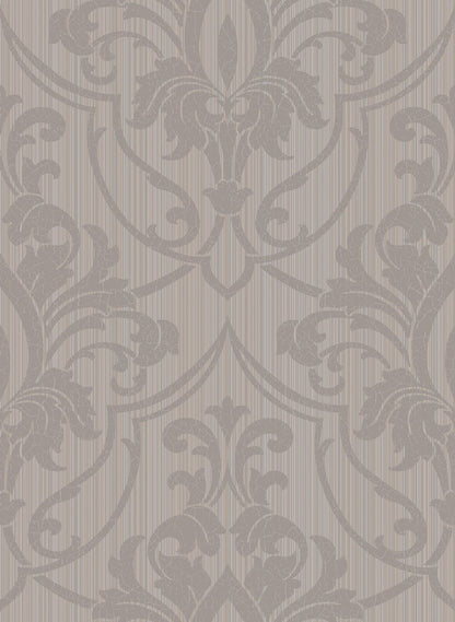 St Petersburg Damask Wallpaper - Metallic Gilver on Taupe - 88/8033