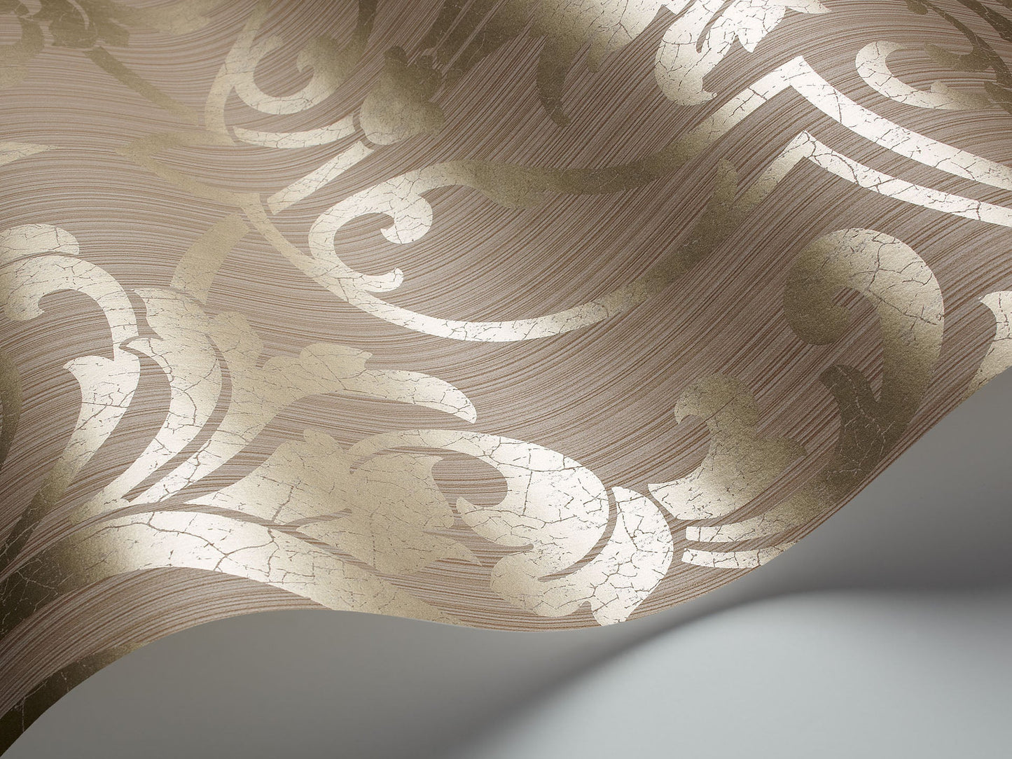 St Petersburg Damask Wallpaper - Metallic Gilver on Taupe - 88/8033