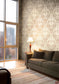 St Petersburg Damask Wallpaper - Metallic Gilver on Taupe - 88/8033