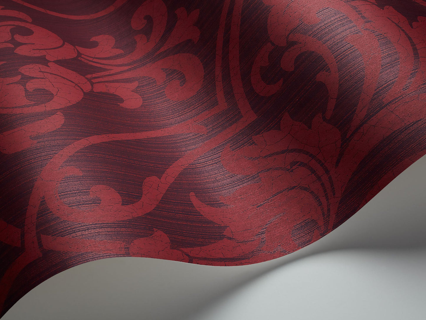St Petersburg Damask Wallpaper - Red on Ink - 88/8035