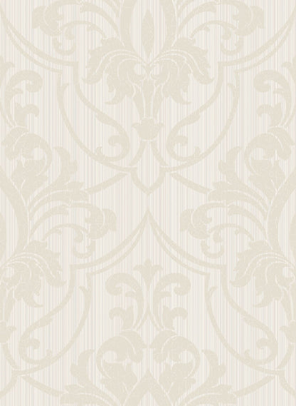 St Petersburg Damask Wallpaper - Parchment on White - 88/8036