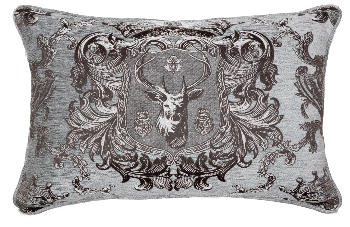 Regal Stag Silver Tapestry Cushion with Feather Filler 