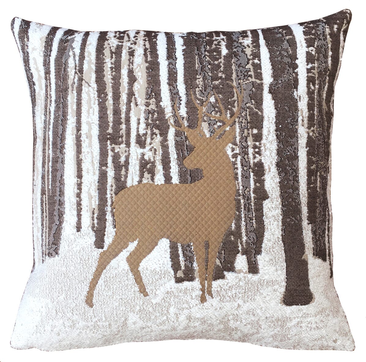 Snowy Stag Forest Tapestry Cushion with Feather Filler 
