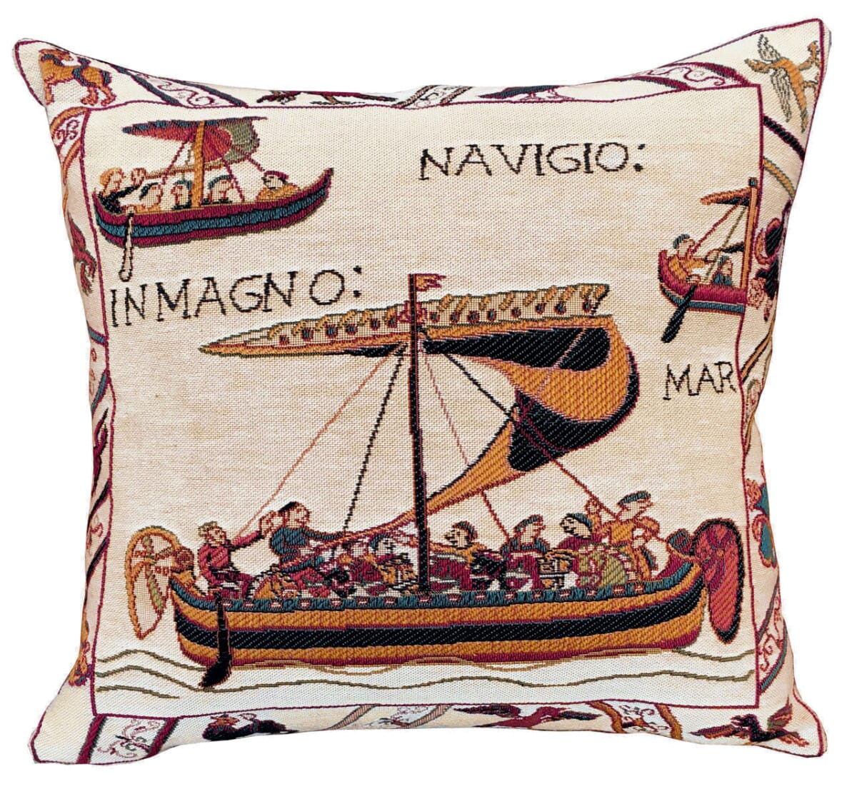 Bayeux Norman Boat Tapestry Cushion with Feather Filler 