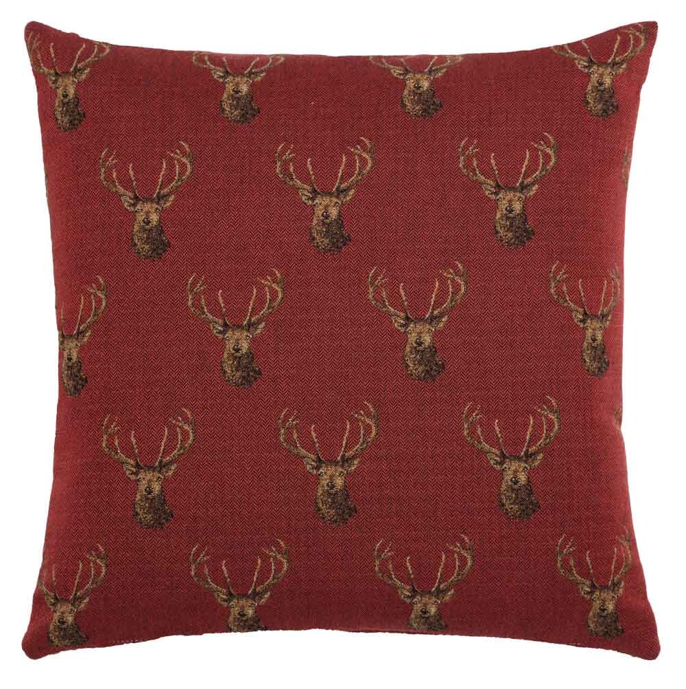 Highland Stags Claret Regular Cushion with Feather Filler 