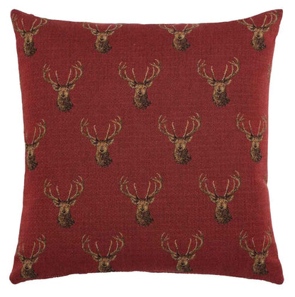 Highland Stags Claret Regular Cushion with Feather Filler 