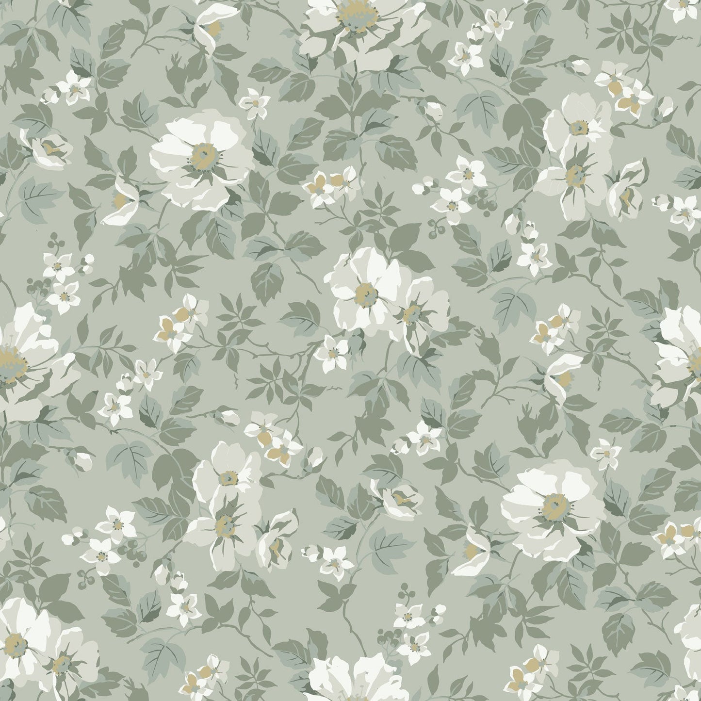 92113 - Johanna Wallpaper - Gray/Green - Midbec