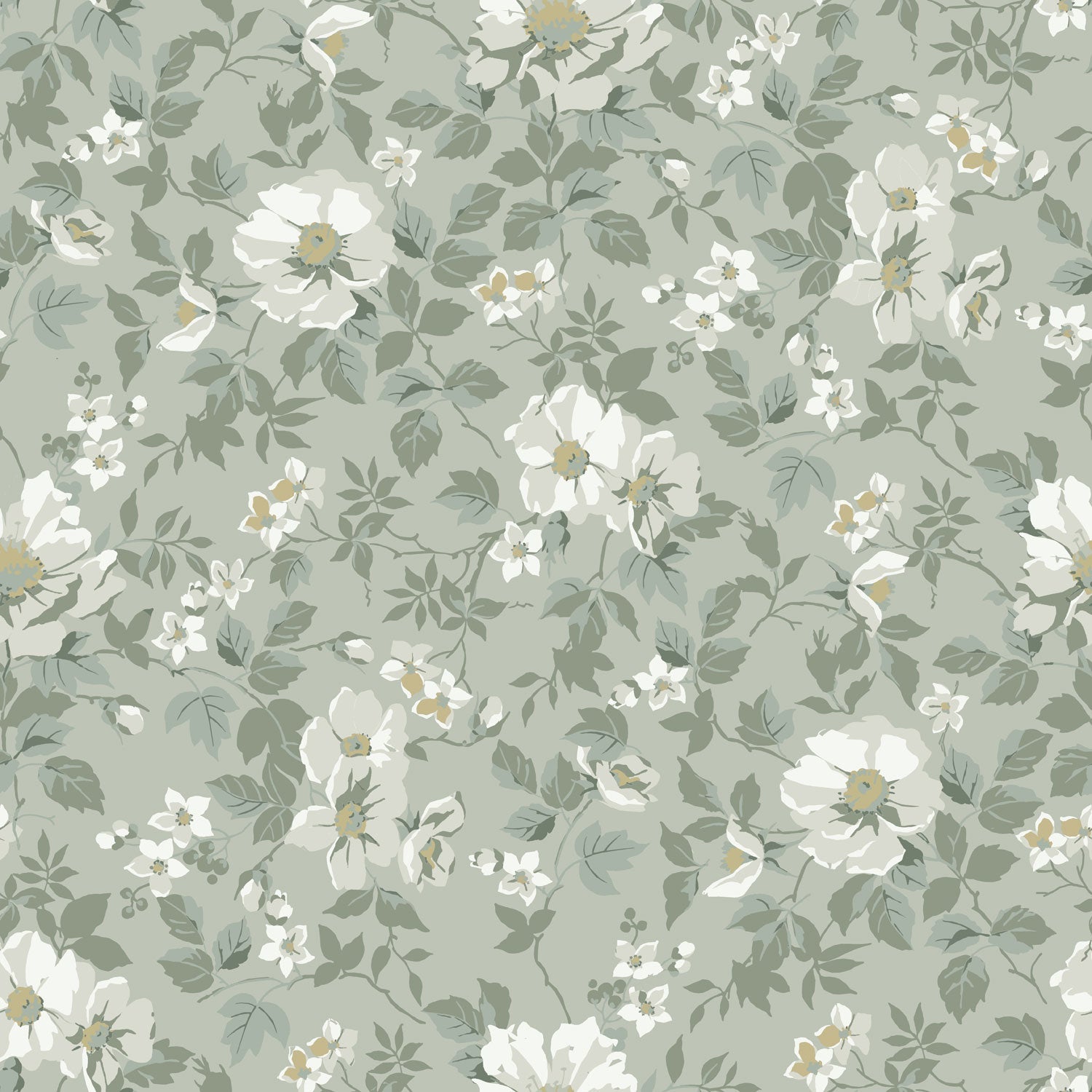 92113 - Johanna Wallpaper - Gray/Green - Midbec