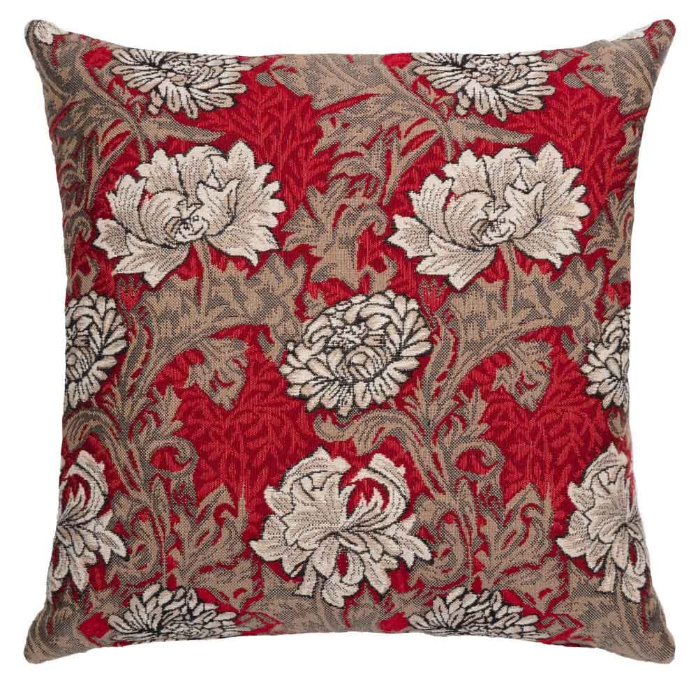Chrysanthemums Red Regular Cushion with Feather Filler 