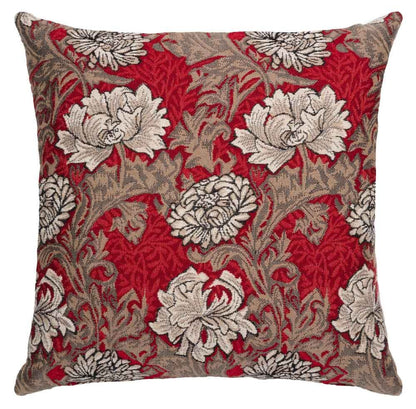 Chrysanthemums Red Regular Cushion with Feather Filler 