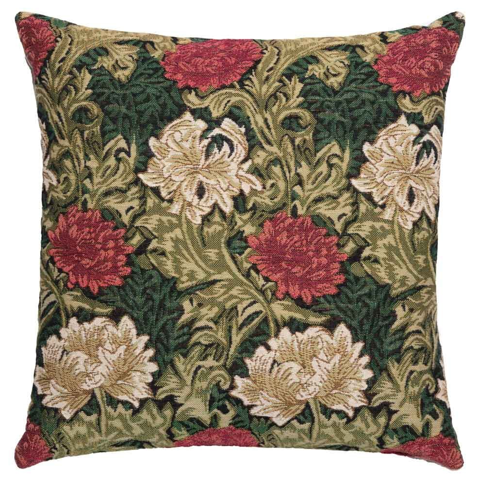 Chrysanthemums Green Regular Cushion with Feather Filler 