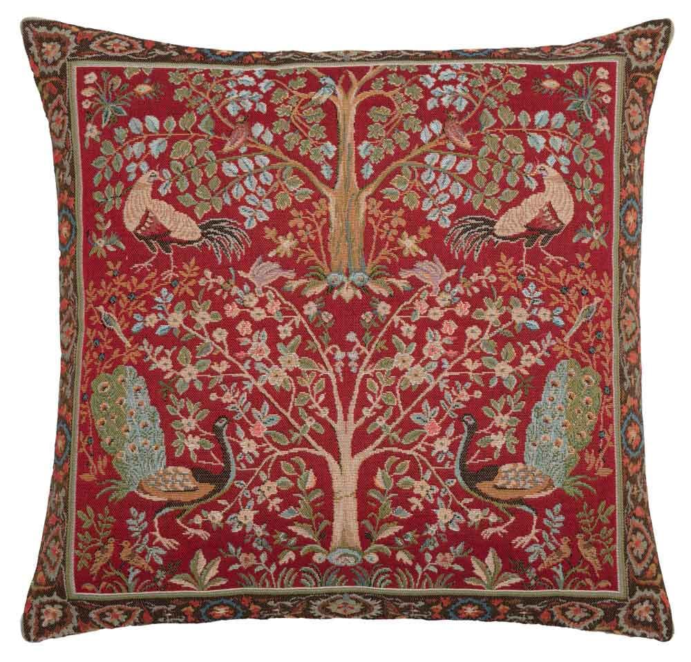 Birds & Trees Red Regular Cushion with Feather Filler 