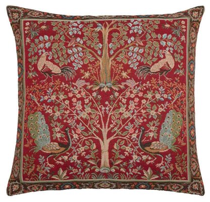 Birds & Trees Red Regular Cushion with Feather Filler 