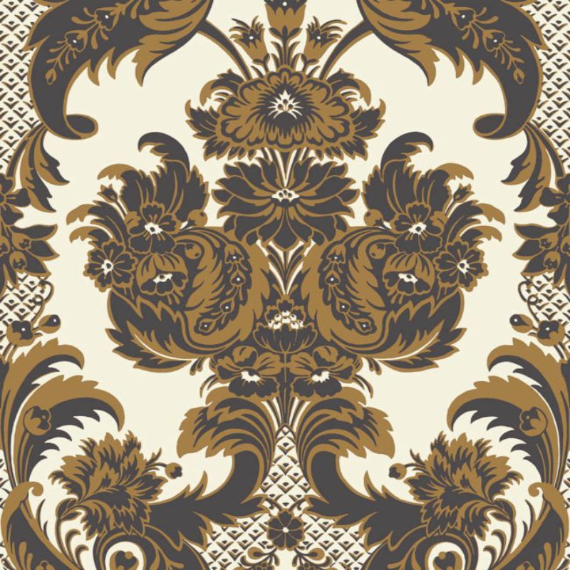 Wyndham Wallpaper - Metallic Gold & Charcoal on Chalk - 94/3014