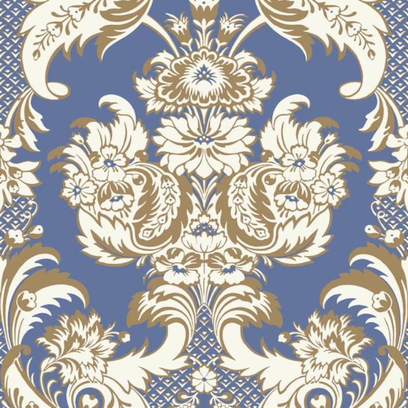 Wyndham Wallpaper - Chalk & Metallic Gold on Cerulean Sky - 94/3016