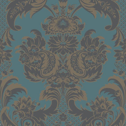 Wyndham Wallpaper - Metallic Gilver & Dark Viridian on Petrol - 94/3017