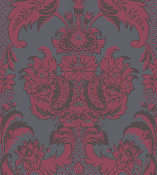 Wyndham Wallpaper - Ruby & Charcoal on Slate Grey - 94/3018