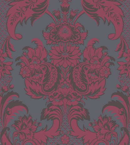 Wyndham Wallpaper - Ruby & Charcoal on Slate Grey - 94/3018