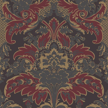 Aldwych Wallpaper - Metallic Gilver & Crimson on Charcoal - 94/5029