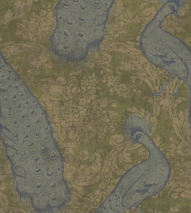 Byron Wallpaper - Metallic Teal & Metallic Gilver on Olive - 94/7037