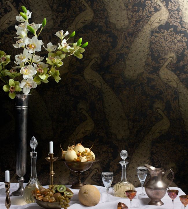 Byron Wallpaper - Metallic Teal & Metallic Gilver on Olive - 94/7037
