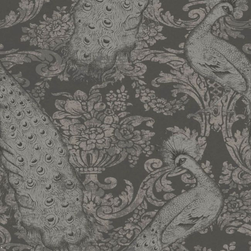 Byron Wallpaper - Metallic Silver on Charcoal Foil - 94/7039