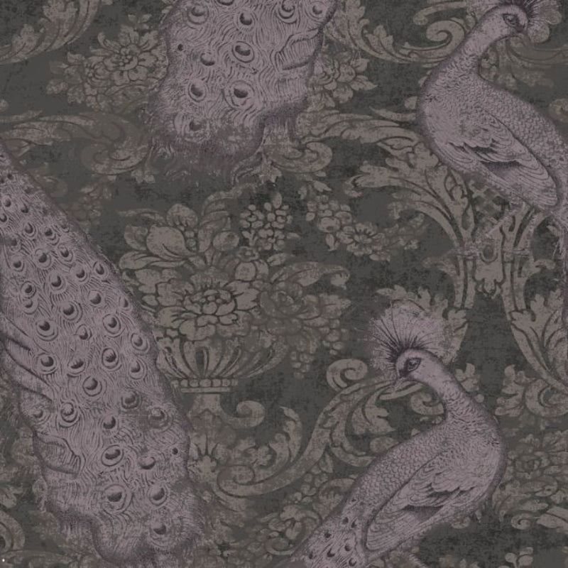 Byron Wallpaper - Metallic Lilac Grey & Mink on Charcoal - 94/7040