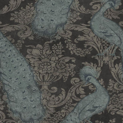 Byron Wallpaper - Metallic Petrol & Metallic Silver on Charcoal - 94/7041