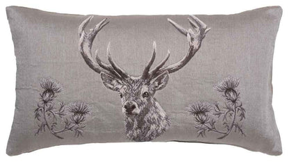 Stag & Thistle Country Linen Tapestry Cushion with Feather Filler 