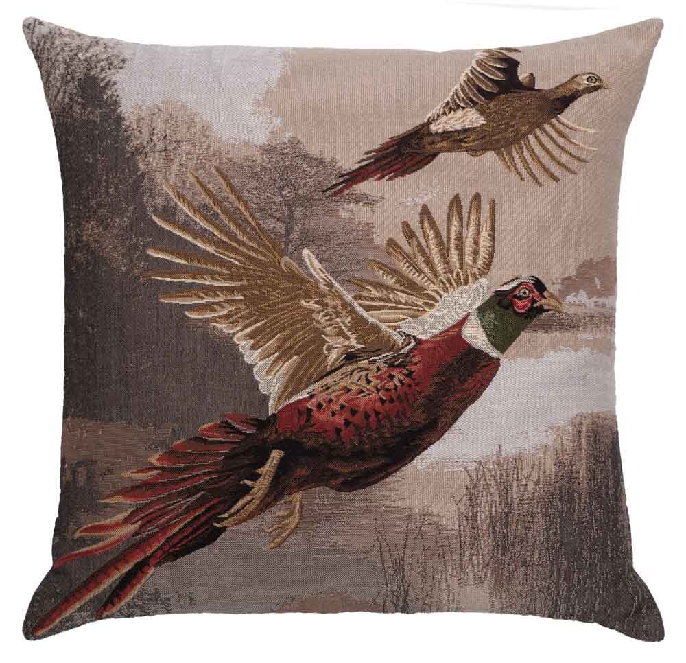 Pheasants in Flight Regular Cushion with Feather Filler 