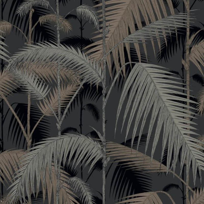Palm Jungle Wallpaper - Metallic Gilver on Charcoal - 95/1004