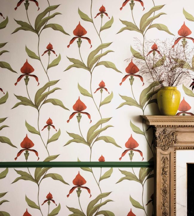 Orchid Wallpaper - Rouge & Olive on Parchment - 95/10054