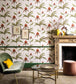 Orchid Wallpaper - Rouge & Olive on Parchment - 95/10054