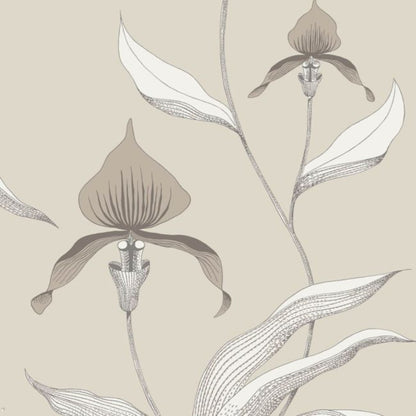 Orchid Wallpaper - Taupe & Parchment on Linen - 95/10058