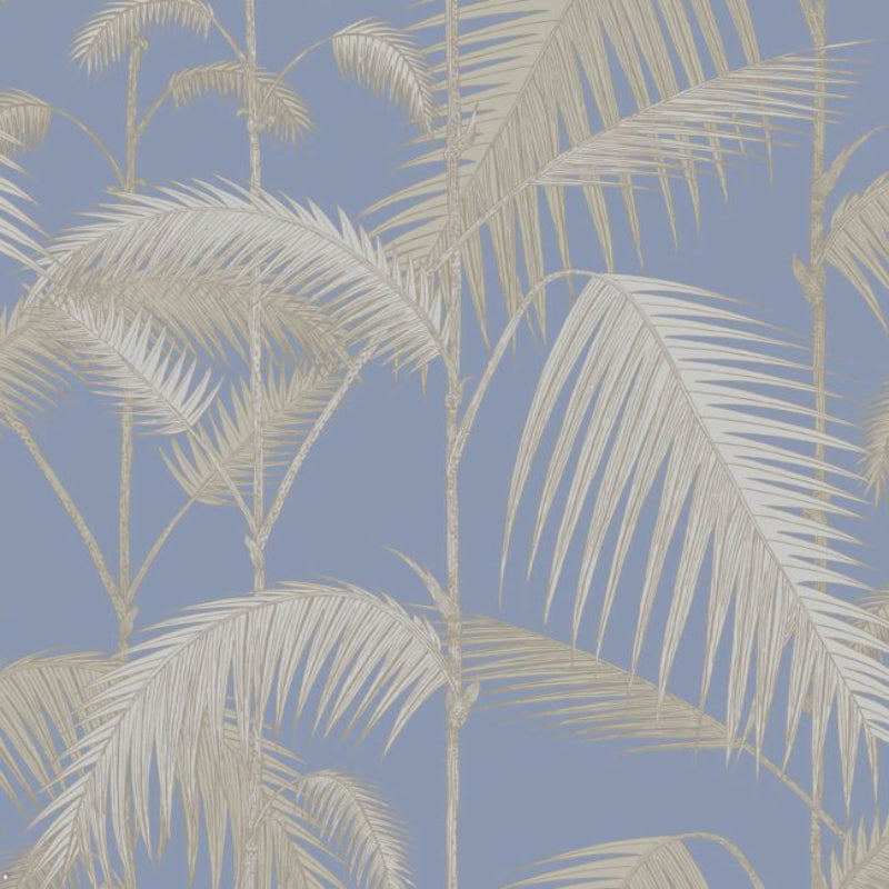 Palm Jungle Wallpaper - Metallic Silver & Linen on Hyacinth - 95/1006