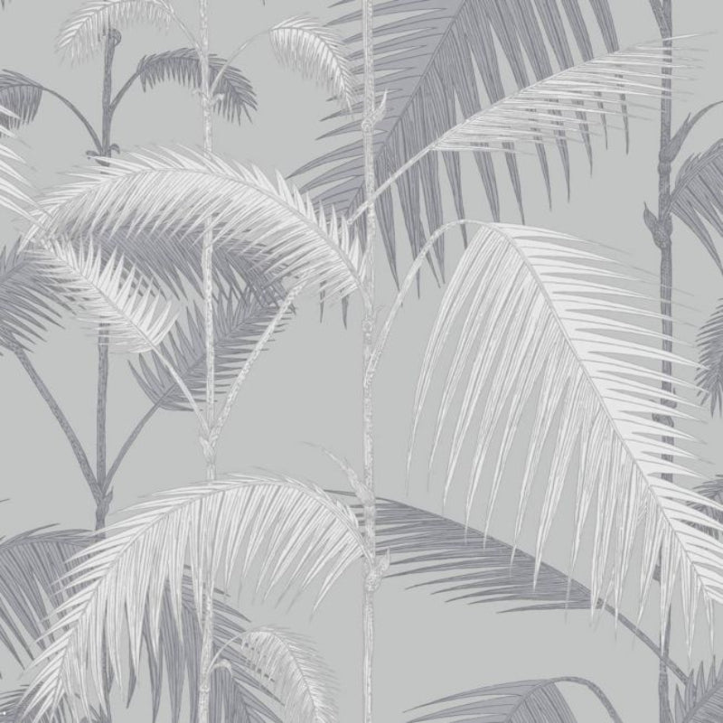 Palm Jungle Wallpaper - Heath Grey on Metallic Silver - 95/1007