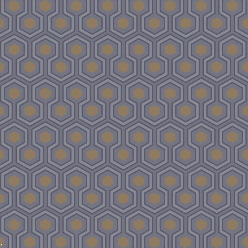 Hicks' Hexagon Wallpaper - Soot & Metallic Bronze on Slate Grey - 95/3015