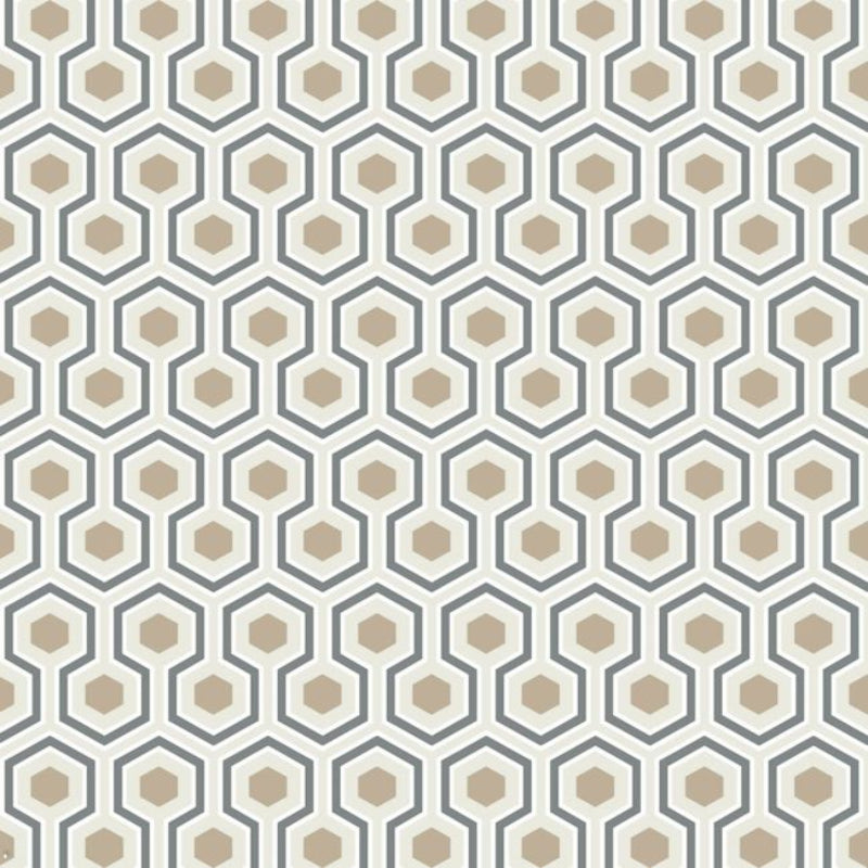 Hicks' Hexagon Wallpaper - Charcoal & Metallic Gilver on Stone - 95/3016