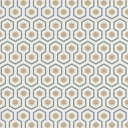 Hicks' Hexagon Wallpaper - Charcoal & Metallic Gilver on Stone - 95/3016