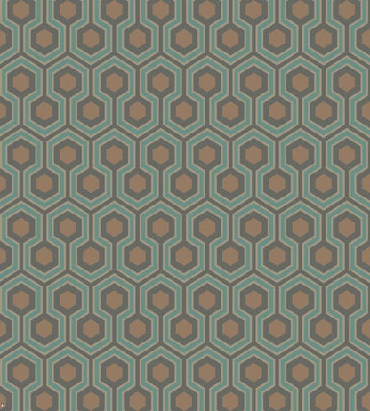 Hicks' Hexagon Wallpaper - Teal & Metallic Bronze on Soot - 95/3018