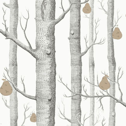 Woods & Pears Wallpaper - Charcoal & Metallic Bronze on Parchment - 95/5027