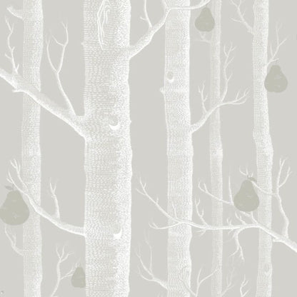 Woods & Pears Wallpaper - White & Metallic Silver on Grey - 95/5029