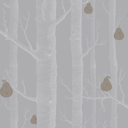 Woods & Pears Wallpaper - Metallic Silver & Metallic Bronze on Lilac Grey - 95/5030