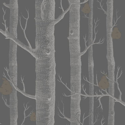 Woods & Pears Wallpaper - White & Metallic Silver on Charcoal - 95/5031