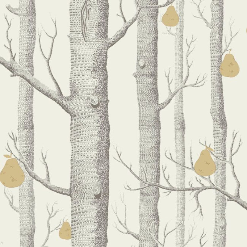 Woods & Pears Wallpaper - Soot & Metallic Gold on Stone - 95/5032