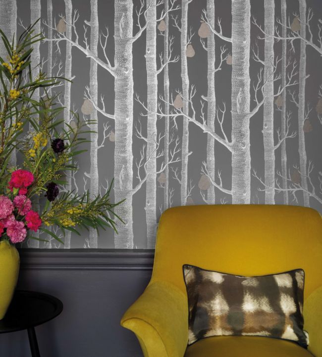 Woods & Pears Wallpaper - Soot & Metallic Gold on Stone - 95/5032