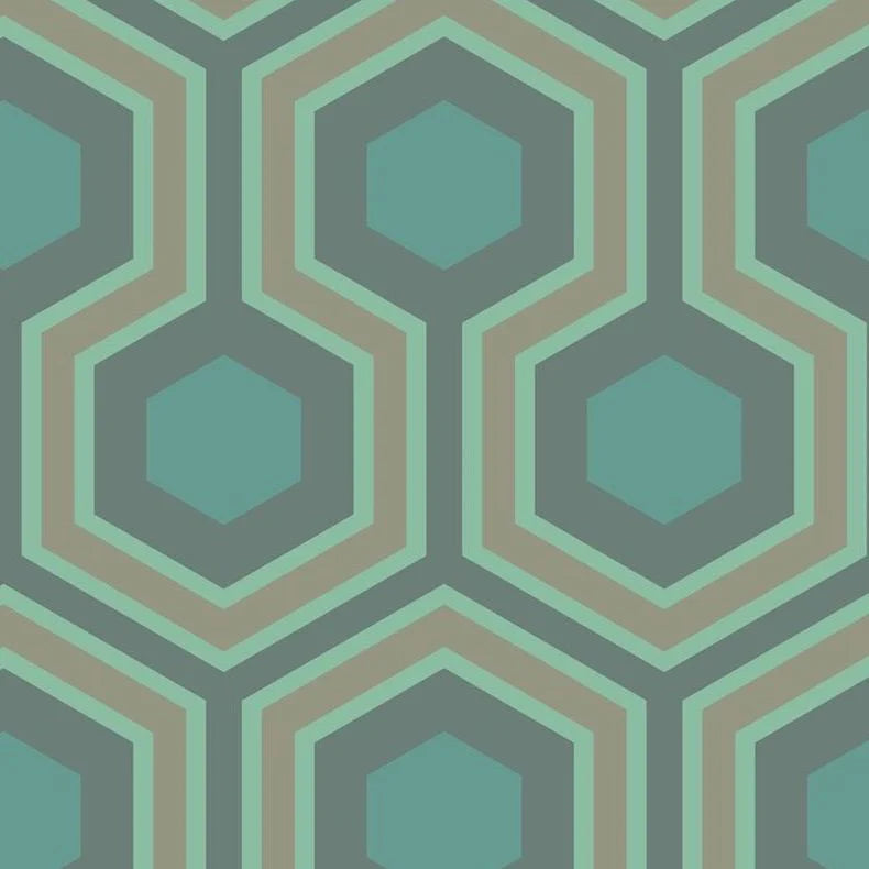 Hicks' Grand Wallpaper - Metallic Gilver & Teal on Dark Viridian - 95/6034